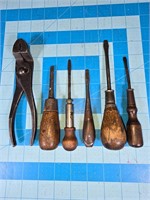 Vintage  pliers and flat screw drivers