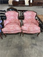 (2) Antique French Upholstered Lounge Chairs.