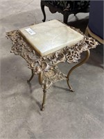 Victorian Brass Marble Top Plant Stand.