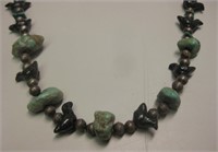 Vtg Zuni Sterling, Turquoise & Stone Necklace