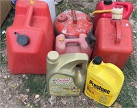 (5) Fuel Cans, Sprayer, Oil & Antifreeze