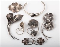 (7) NYE & CO STERLING FLORAL JEWELRY PCS.