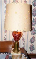 Vintage cranberry acid etched table lamp with