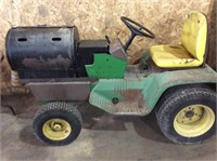 Traeger Jr wood pellet grill on JD lawn tractor