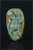 Chinese Russet Green Jadeite Carved Fish Group