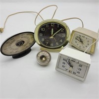 Mid-Century Thermometer w/ Vintage Alarm Clocks