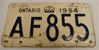 1954 ONTARIO SINGLE EMBOSSED TIN LICENSE PLATE