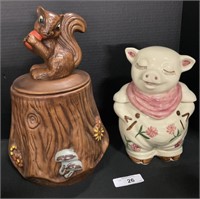 Handpainted Ceramic Pig & Squirrel On Log Cookie