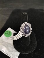 German Silver Blue Sun Stone Sz 8 Ring