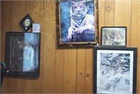 Framed pictures of tigers and cougars 6 in lot