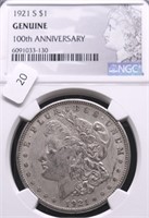 1921 S NGC GENUINE MORGAN DOLLAR