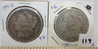 2 - 1891-O Morgan silver dollars