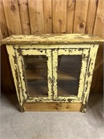 Wooden Yellow Cabinet, Glass Doors 42x16x43”