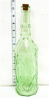 Vintage green 11in glass bottle w/ stopper