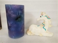 Two Large Candles, Blue Pillar and Horse
