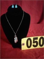 Feather Necklace w/earrings (Ship or Pick up)