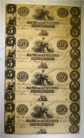 UNCUT SHEET OF 4-$5.00 BANK OF AUGUSTA NOTES