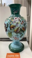 Blue Opaline Hand Painted Vase
