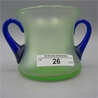 Fenton Florentine Green sugar with cobalt handles,