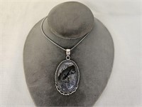 German Silver Dedrite Opal Pendant Necklace