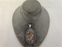 German Silver Mukaite Pendant Necklace