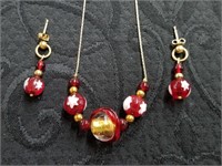 Glass beaded necklace and matching earrings