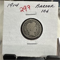 1914 BARBER SILVER DIME