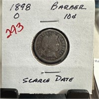 2898-O BARBER SILVER DIME SCARCE DATE