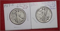 1917S & 1918 Walking Liberty Half Dollars