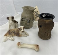 5 pc, 2-Cermic Dog, Sterlite Phone, Stoneware pict