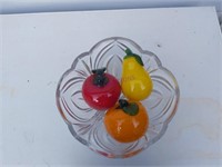 Crystal Bowl & 3 x Glass Fruits