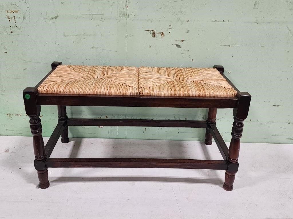 Wooden Bench with Woven Seat