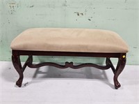 Ornate Wooden Bench with Upholstered Seat