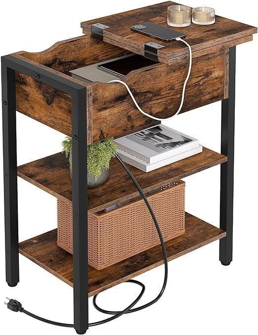 HOOBRO Side Table, Flip End Table with Charging
