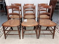 6 walnut cane seat chairs