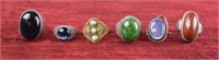 Group of Sterling Silver Semi Precious Stone Rings