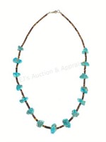 Pueblo Silver Clasp Heishi, Turquoise Necklace