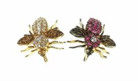 (2) Bee Pins, (1) Ea. Silver/ruby & Costume/cz’s
