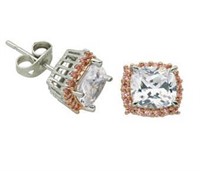 Cushion Cut Diamondlite CZ & Pink Topaz Earrings