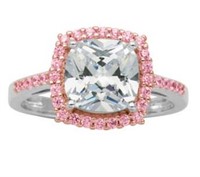 Cushion Diamondlite CZ & Pink Topaz Designer Ring