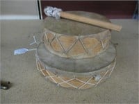 Vintage Lot of 2 Native American Rawhide Drums