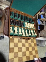 CHESS BOARD W/ SET OF CARVED FIGURES