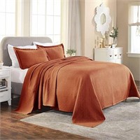 (N) Superior 100% Cotton Basket Weave Bedspread wi