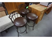 (3) BROWN BAR STOOLS WITH METAL FRAME 17" X 25"