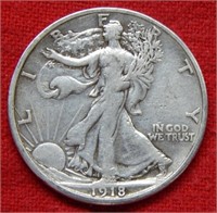 1918 S Walking Liberty Silver Half Dollar