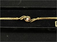 Wellesley Gold Tone Genuine Ruby & Opal Bracelet