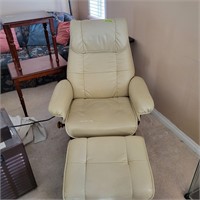 M106 Beige leather chair & ottoman-seat has damage