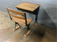 Antique School, Desk & Chair, 31in Tall X 26in W