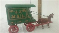 Vintage cast iron u.s. mail cart with horse and