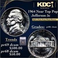 Proof 1964 Jefferson Nickel Near Top Pop! 5c Grade